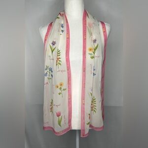 Talbots Floral Silk Scarf Pink Border Lightweight‎